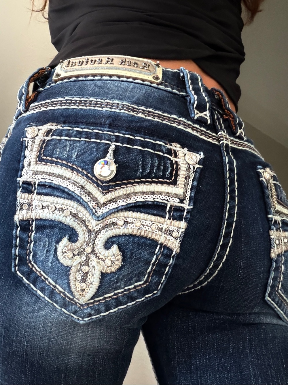 Rock Revival Jeans Womens 25 Celinda Straight Y2K rhinestone embroidered blue